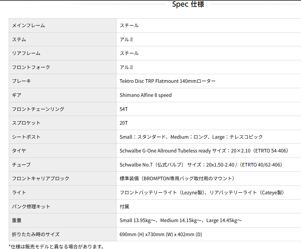 BROMPTON G Line 補足画像